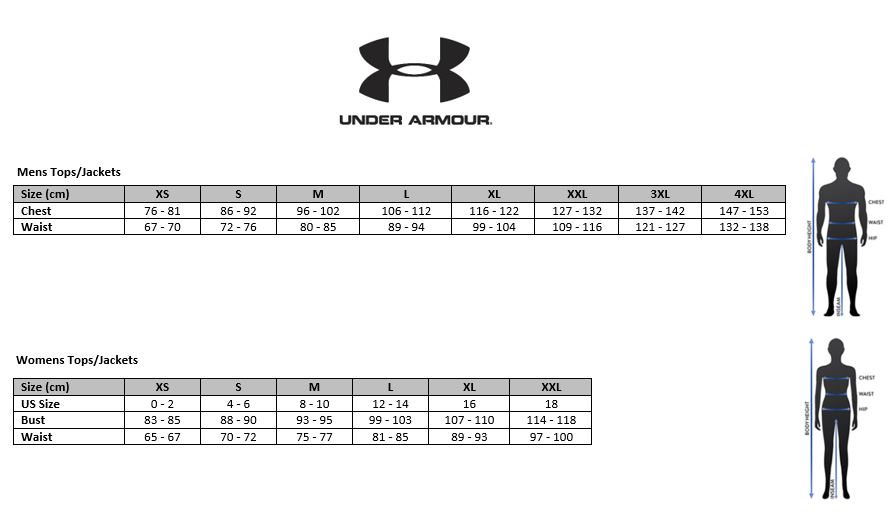 Under armour tops and jackets size chart